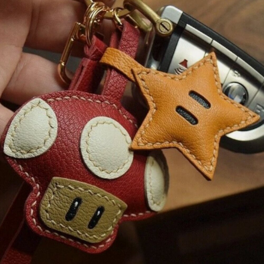 Multicolored Mushroom & Star. Bag Charm